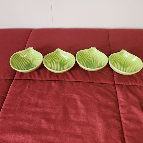 Other - Garden Ridge Pottery Green Leaf Scalloped Ceramic Appetizer Dip Bowls Set of 4